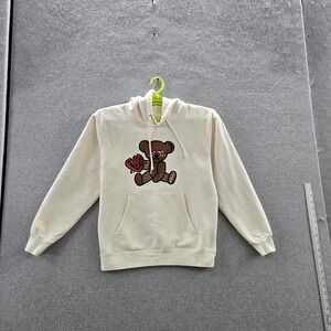 Obey Women Hoodie‎ S Cream Graphic Fleece Mello Teddy Bear Logo READ